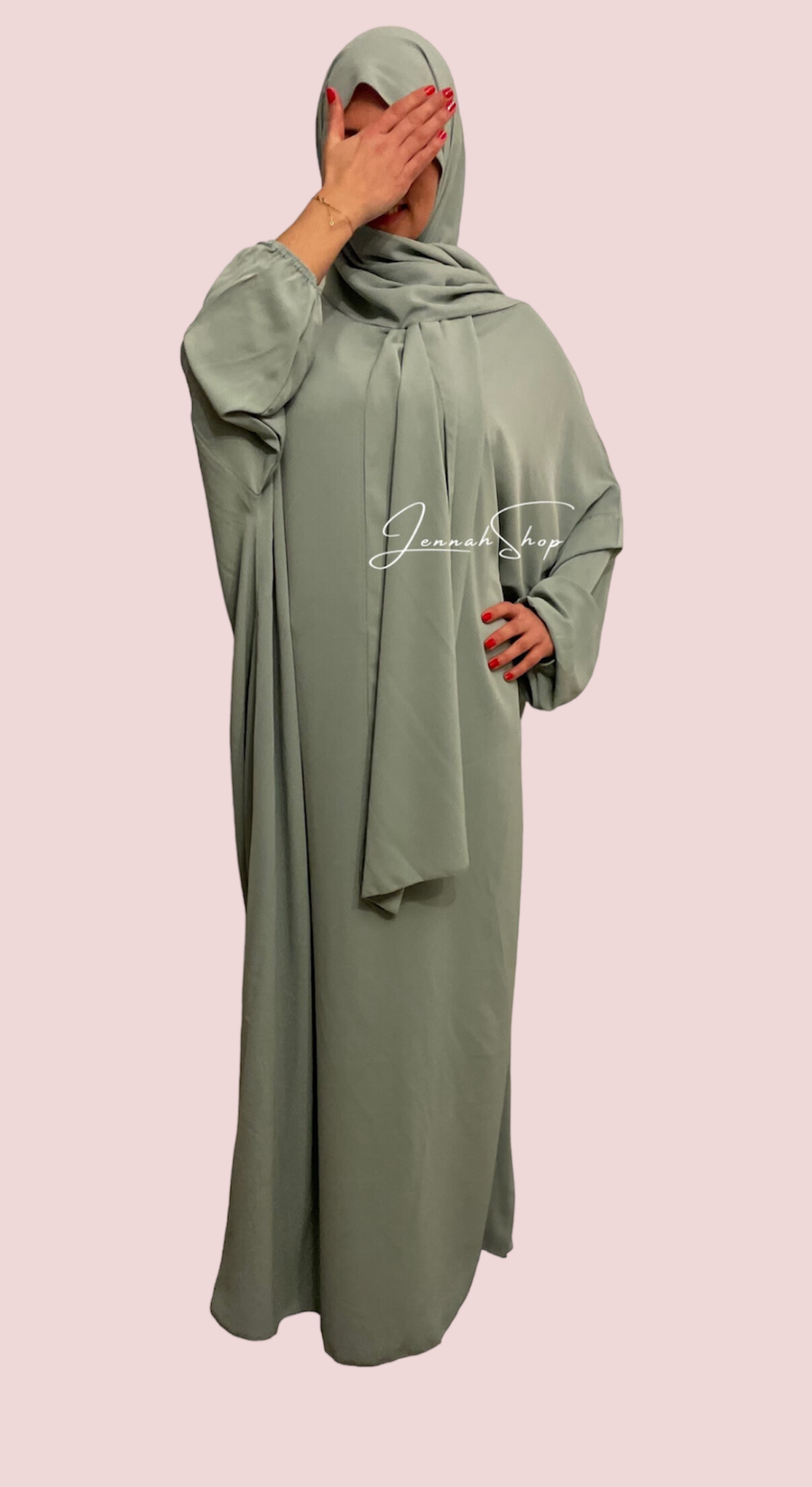 Abaya hijab intégré Vert eau