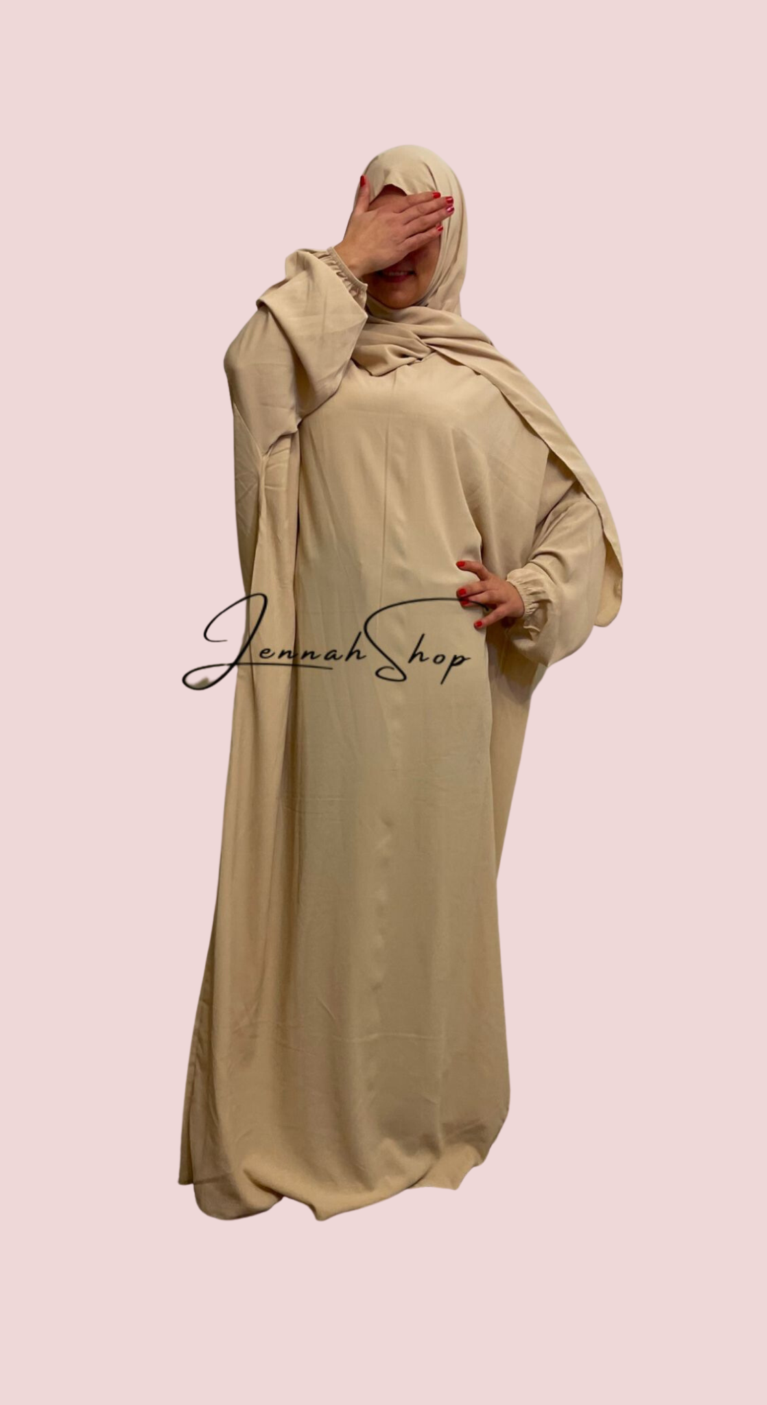 Abaya hijab intégré beige