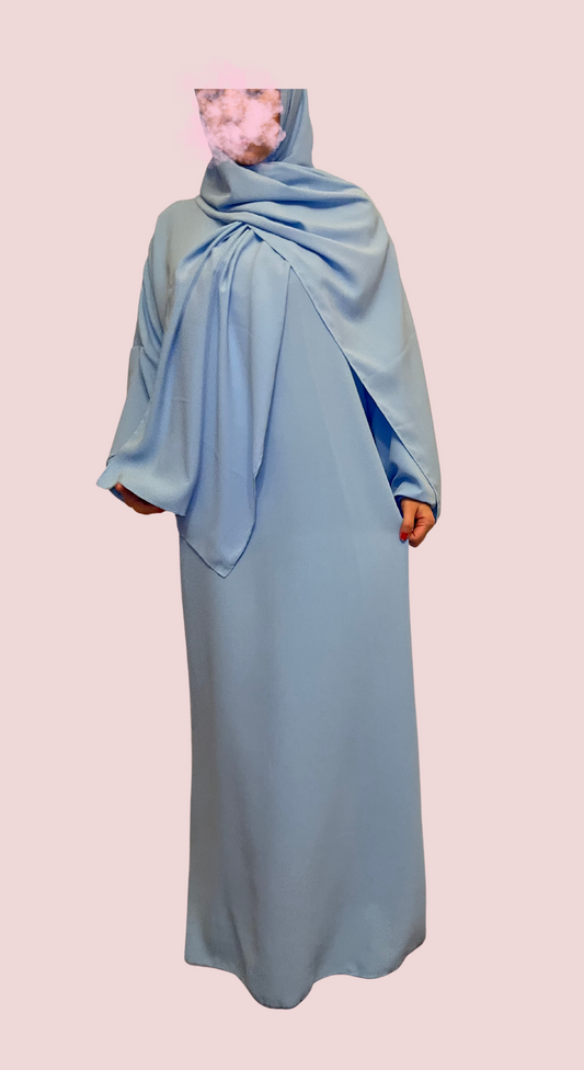 Abaya hijab intégré bleu ciel