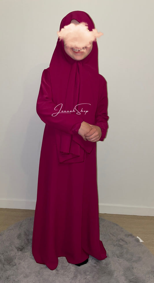 Abaya hijab intégré fille violet