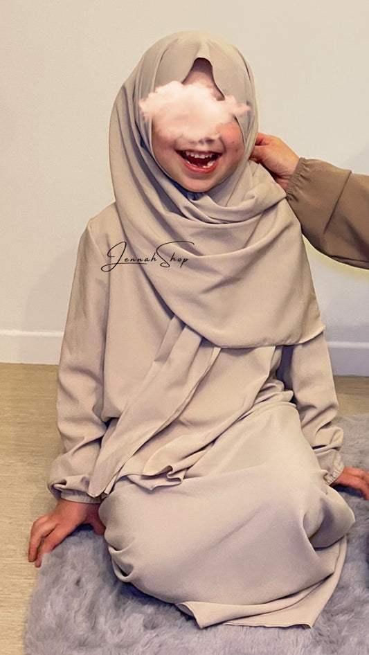 Abaya hijab petite fille Beige