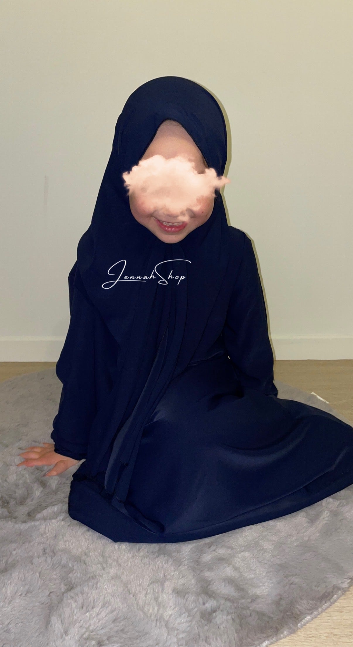 Abaya hijab intégré fille Bleu marine