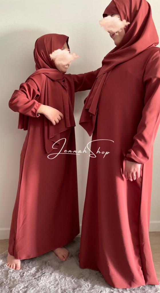 Abaya hijab intégré Fille Prune