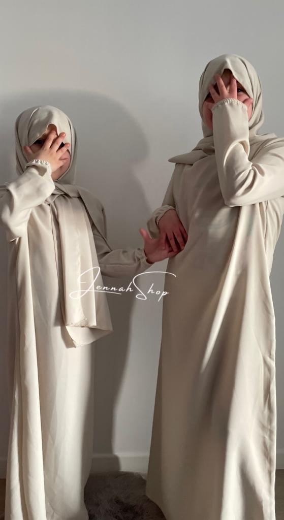 Abaya hijab petite fille Beige claire